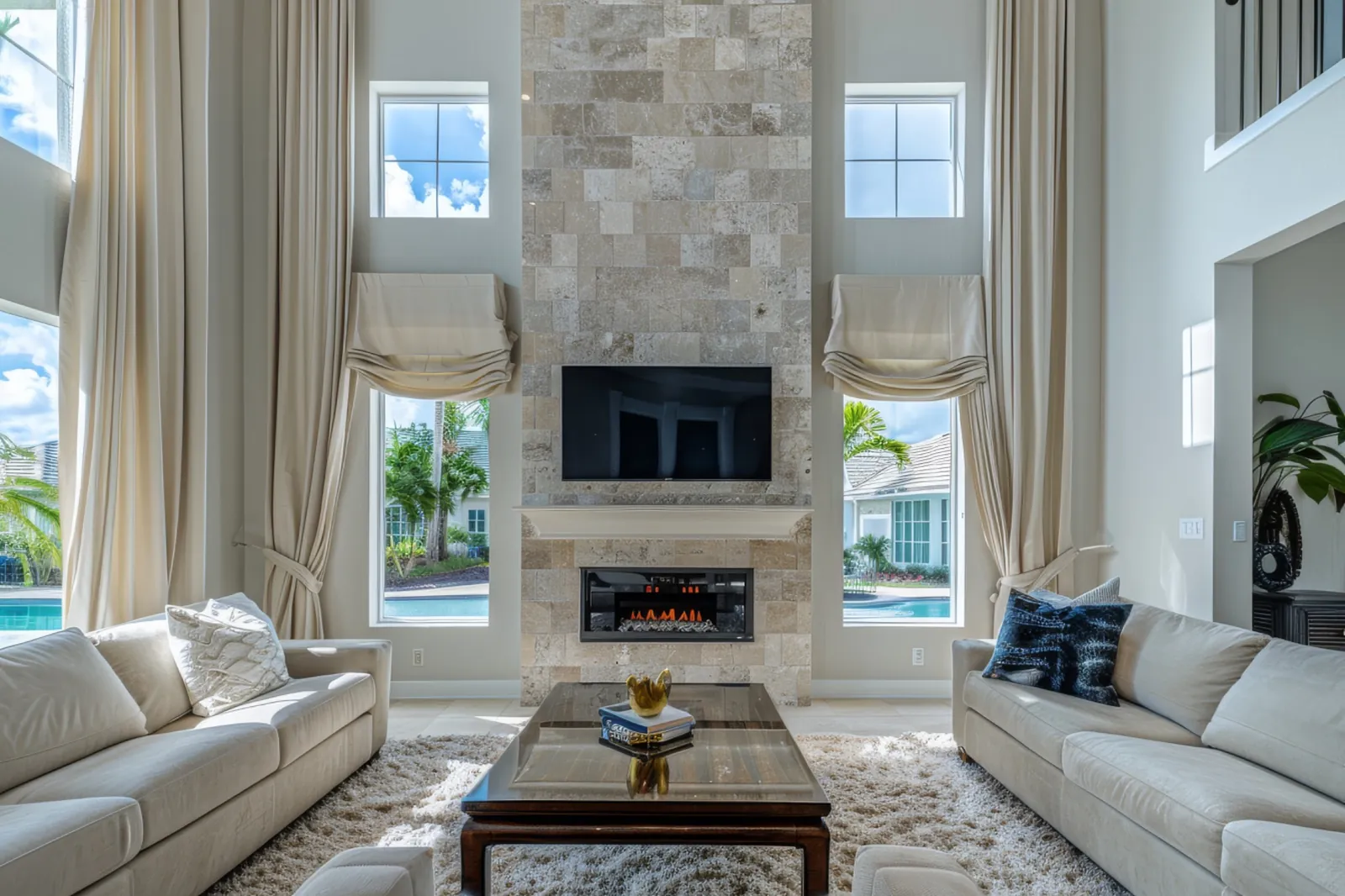 Luxury living room with custom drapery